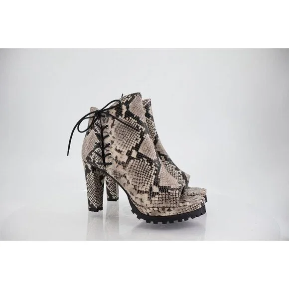 AllSaints Micaela Snake Print Leather Peep Toe Boots Size EU 40 US 9.5/10 Grey - Picture 1 of 14